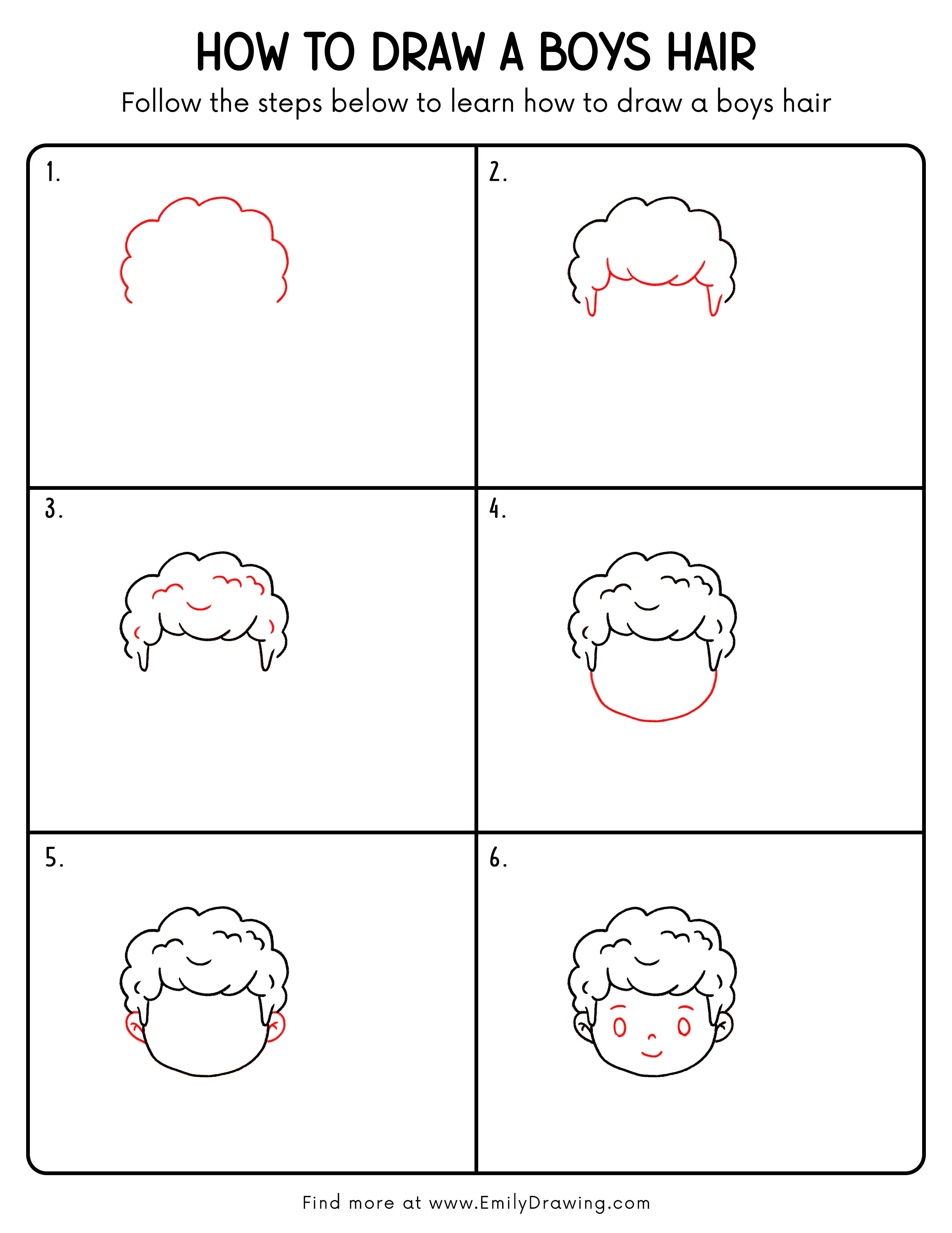 Printable Boys Hair Drawing Guide